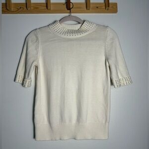 Ann Taylor Cream Pearl-Embellished Sweater